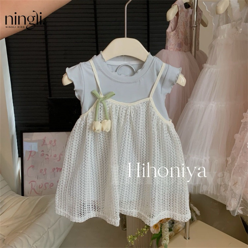 (Order) Váy 2 lớp rời kèm váy trong + lớp ren ngoài hoa tuylip xinh xắn dành cho bé gái (có thể tăng dài để mặc dài)