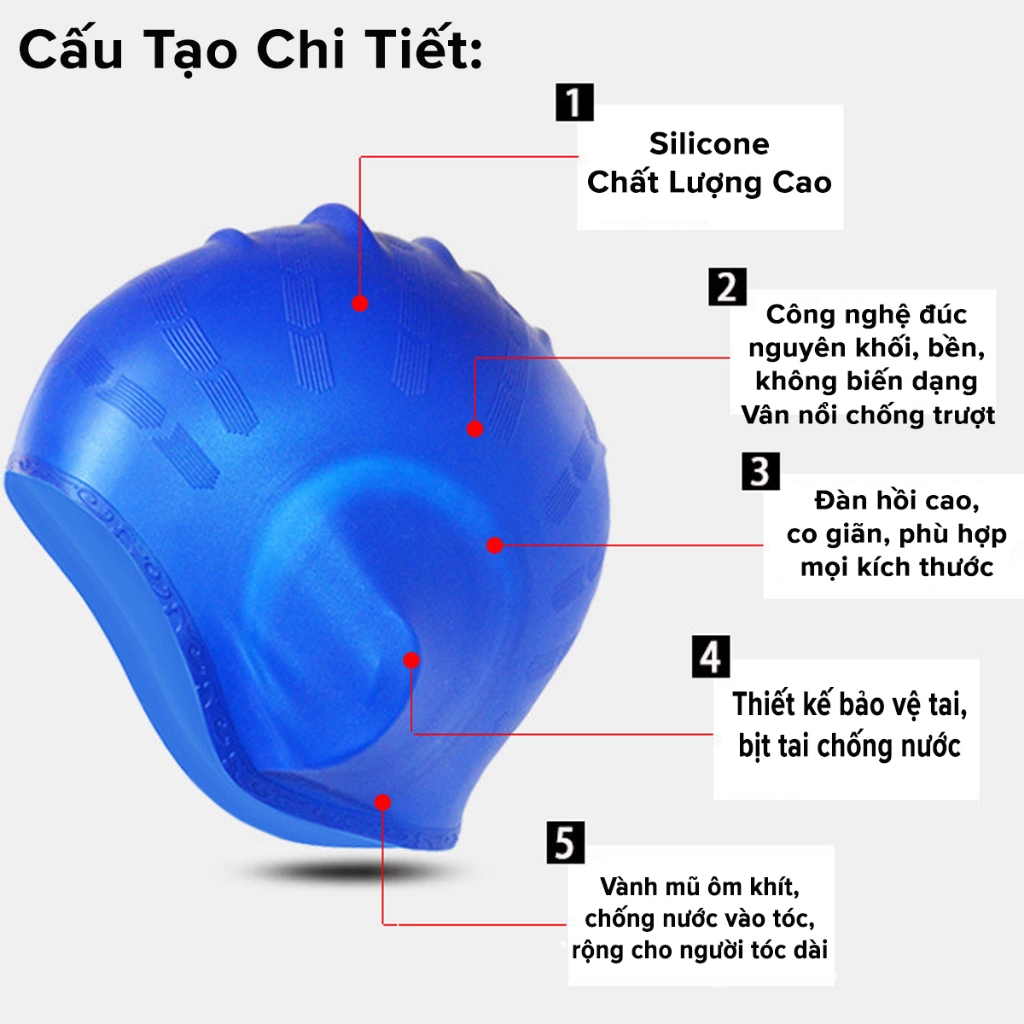 Ảnh Combo Mũ Bơi Silicone Bịt Tai + Kính Bơi Bịt Tai Chống UV Cùng Màu, Mũ Bơi Bịt Tai silicon Kính Bơi Bịt Tai Hãng Amalife 3