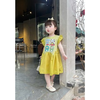 V18 Váy bé gái in hình baby three 2 màu xanh lá- vàng lạ mắt,Đầm bé gái xinh xắn size 10-30kg