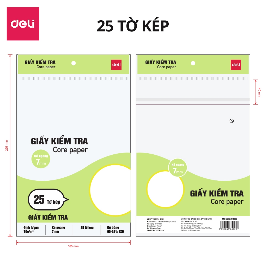 Giấy Kiểm Tra Ô Ly/ Kẻ Ngang Deli Giấy Kiểm Tra 15/25/30 Tờ Dành Cho Học Sinh Cấp 1 2 3