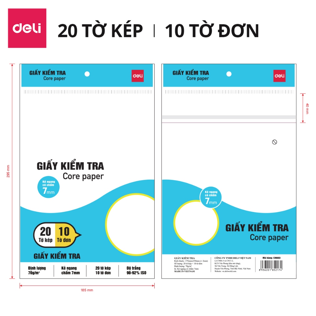 Giấy Kiểm Tra Ô Ly/ Kẻ Ngang Deli Giấy Kiểm Tra 15/25/30 Tờ Dành Cho Học Sinh Cấp 1 2 3