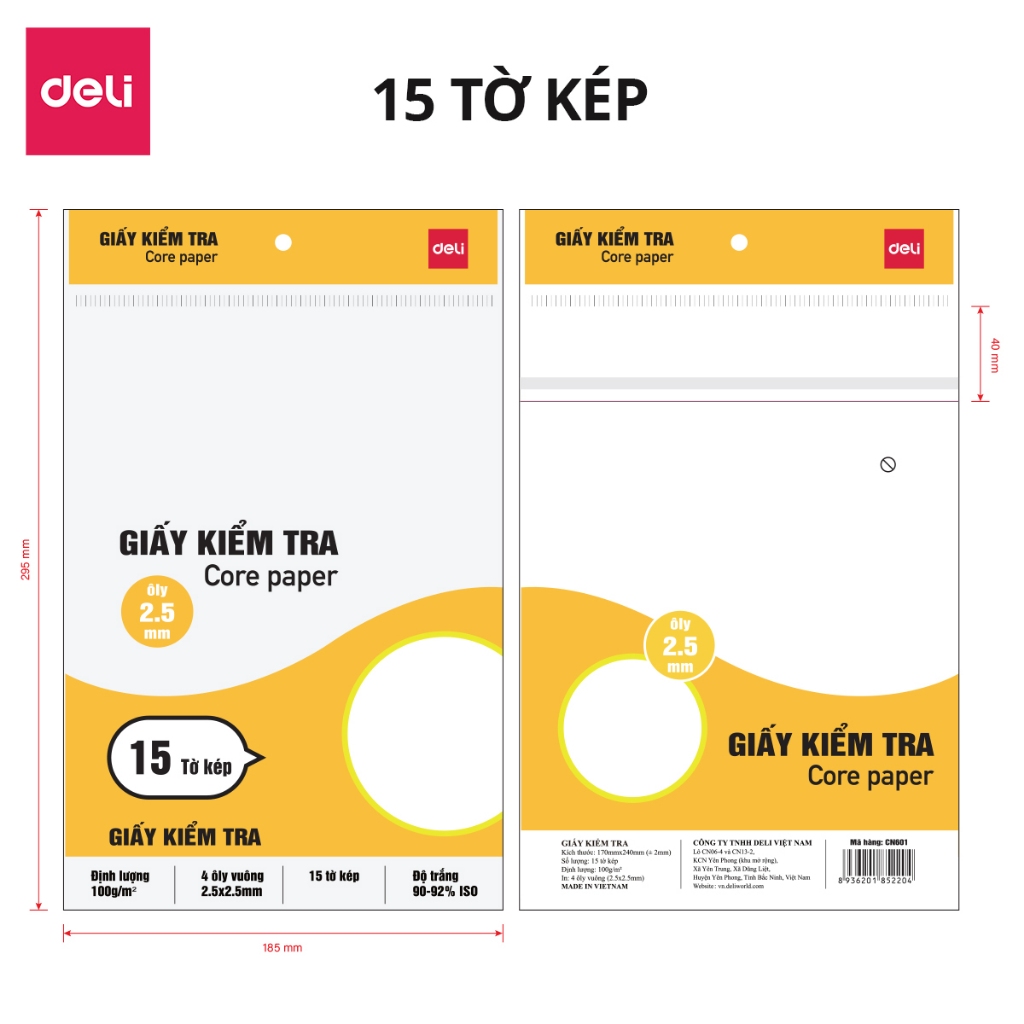 Giấy Kiểm Tra Ô Ly/ Kẻ Ngang Deli Giấy Kiểm Tra 15/25/30 Tờ Dành Cho Học Sinh Cấp 1 2 3