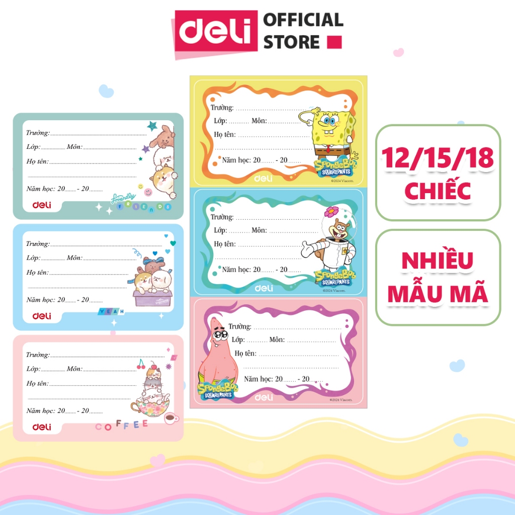 Nhãn Vở Học Sinh Deli Giấy Nhãn Vở Cute Đa Dạng Mẫu Mã - Tệp 12/15/18 Chiếc