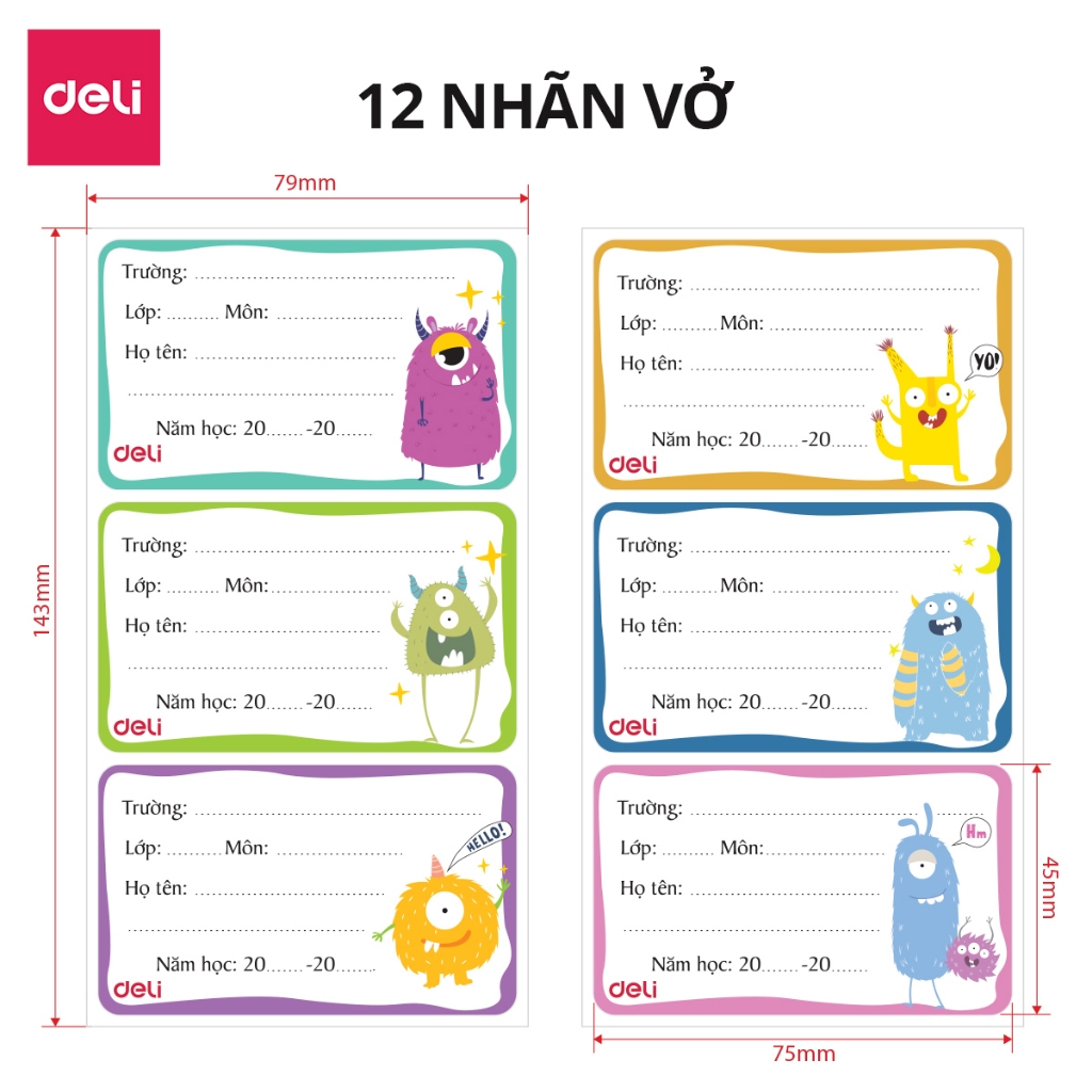 Nhãn Vở Học Sinh Deli Giấy Nhãn Vở Cute Đa Dạng Mẫu Mã - Tệp 12/15/18 Chiếc