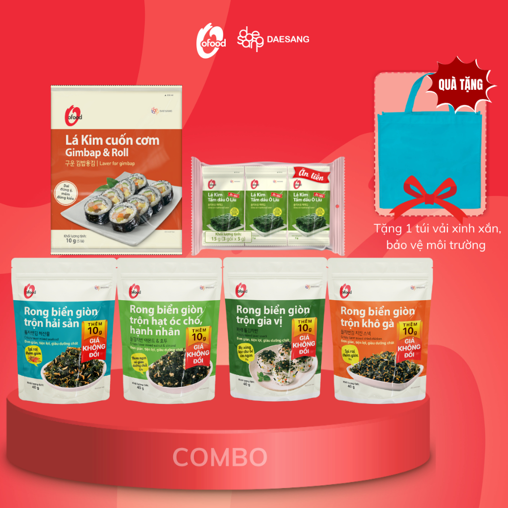 [Tặng túi vải O'Food]-Combo rong giòn thơm ngon (4 rong biển giòn trộn ...