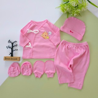 Bộ sơ sinh cột dây kèm mũ vớ Bunnybaby chất thun cottom mềm mịn cho bé 3-5kg