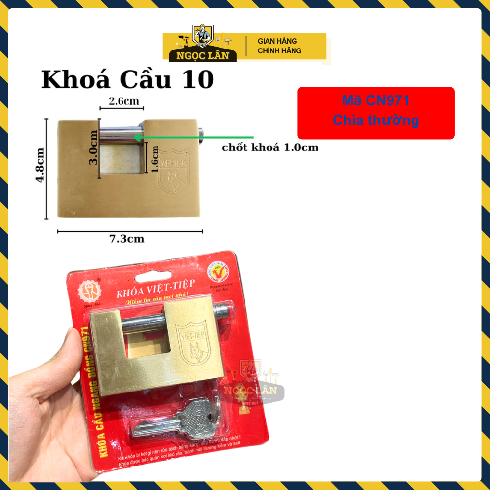 Khóa cầu ngang Việt Tiệp  đồng hàng chuẩn ống phi 8mm,10mm,12mm khóa cổng, cửa chính an toàn bền bỉ
