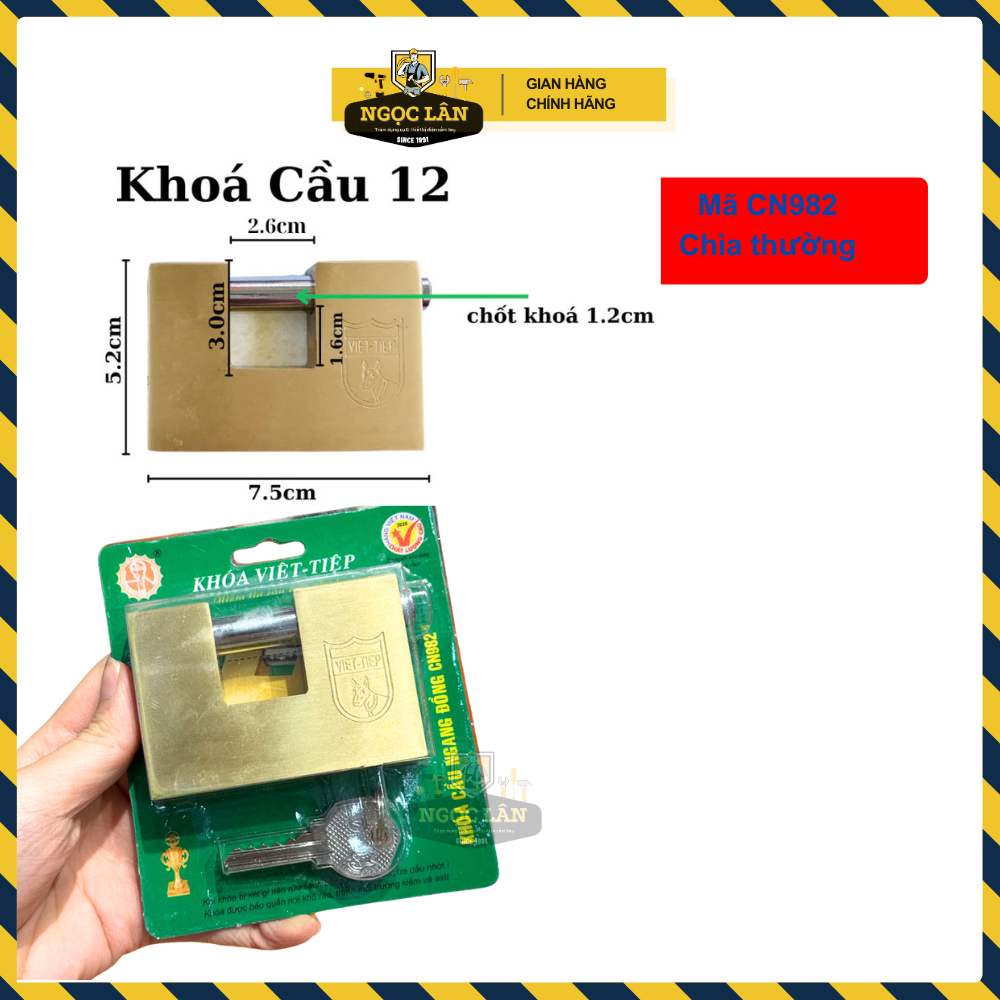 Khóa cầu ngang Việt Tiệp  đồng hàng chuẩn ống phi 8mm,10mm,12mm khóa cổng, cửa chính an toàn bền bỉ