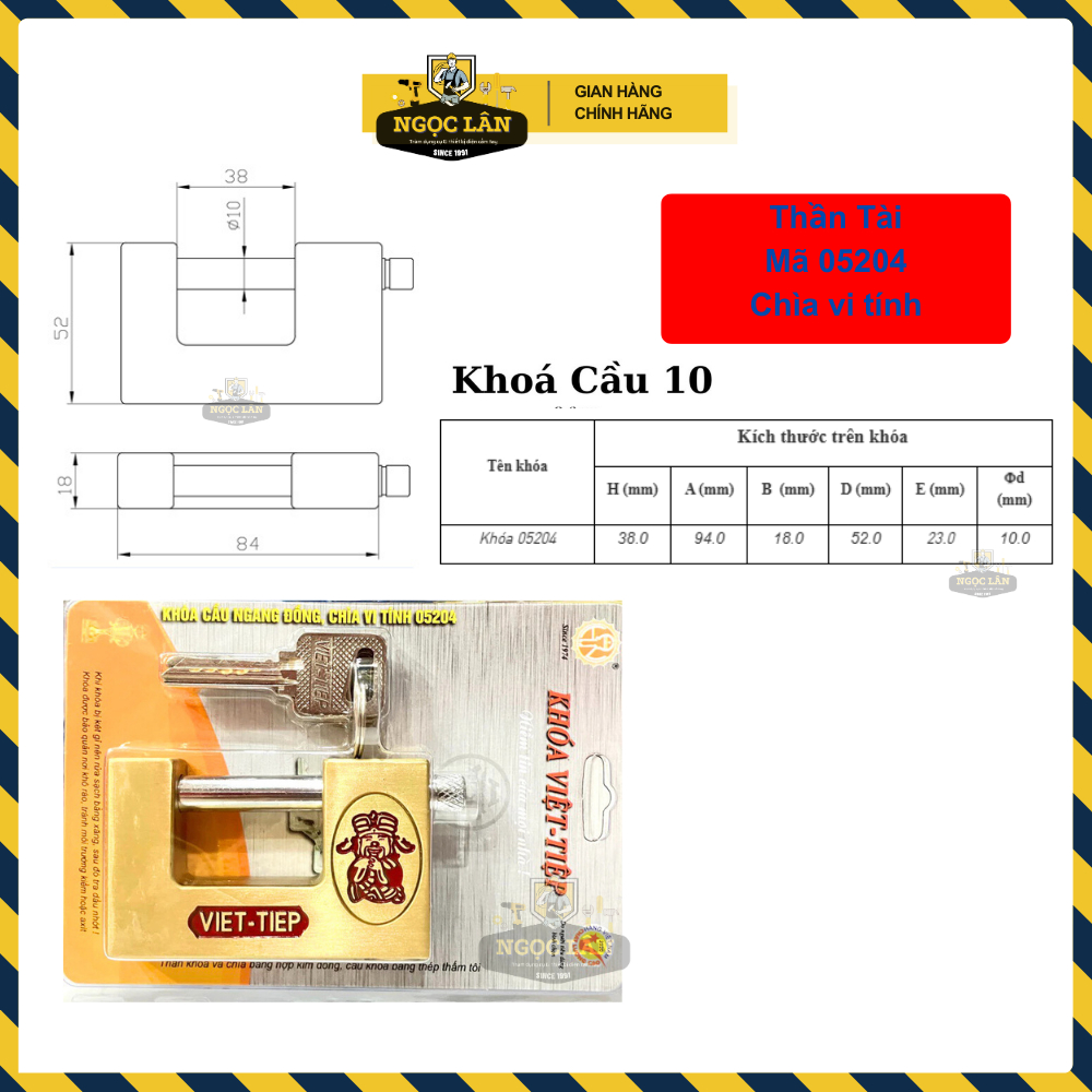 Khóa cầu ngang Việt Tiệp  đồng hàng chuẩn ống phi 8mm,10mm,12mm khóa cổng, cửa chính an toàn bền bỉ