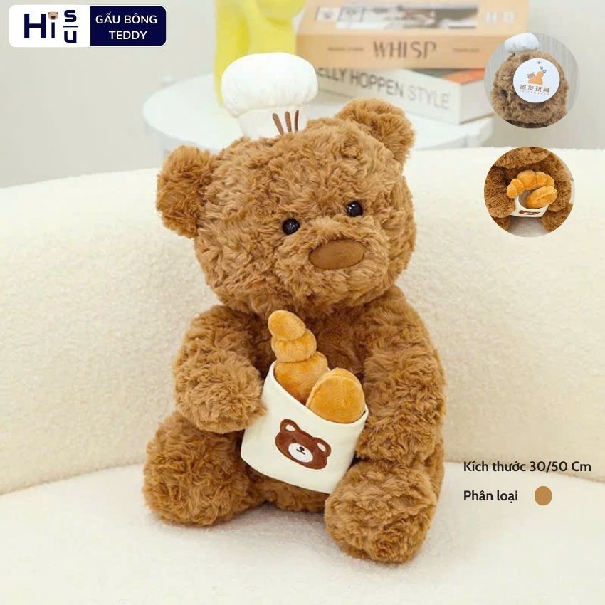 [ TẶNG VIẾT THIỆP ] Gấu bông teddy lông xù đầu bếp bánh mỳ dễ thương gấu teddy lông cừu cao cấp