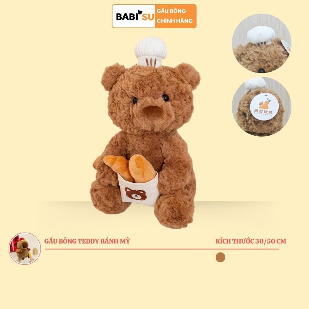 [ VIẾT+GHI THIỆP FREE ] Gấu teddy lông xù ôm bánh mỳ Teddy đầu bếp bánh mỳ đáng yêu làm quà tặng cho bé