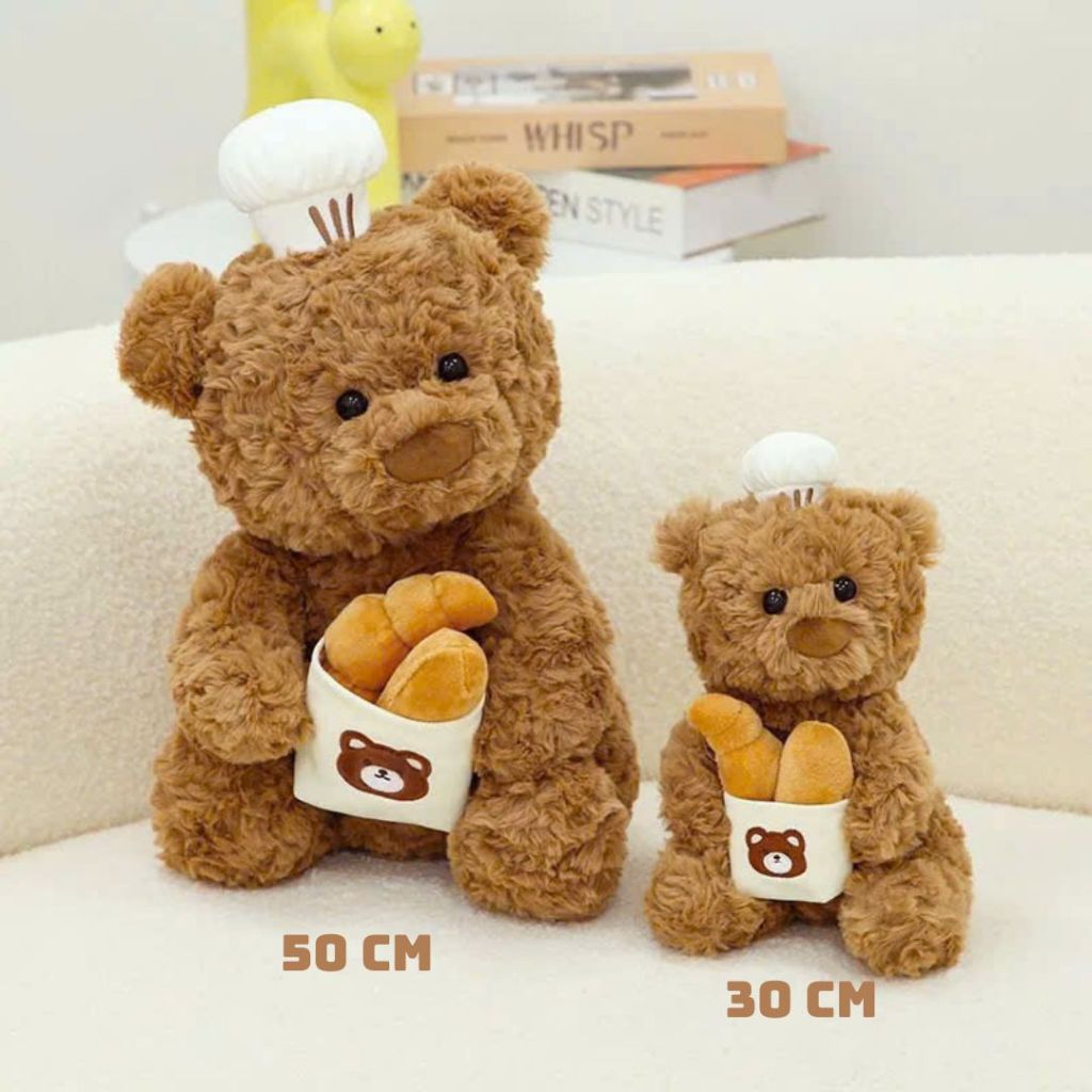 [ VIẾT+GHI THIỆP FREE ] Gấu teddy lông xù ôm bánh mỳ Teddy đầu bếp bánh mỳ đáng yêu làm quà tặng cho bé