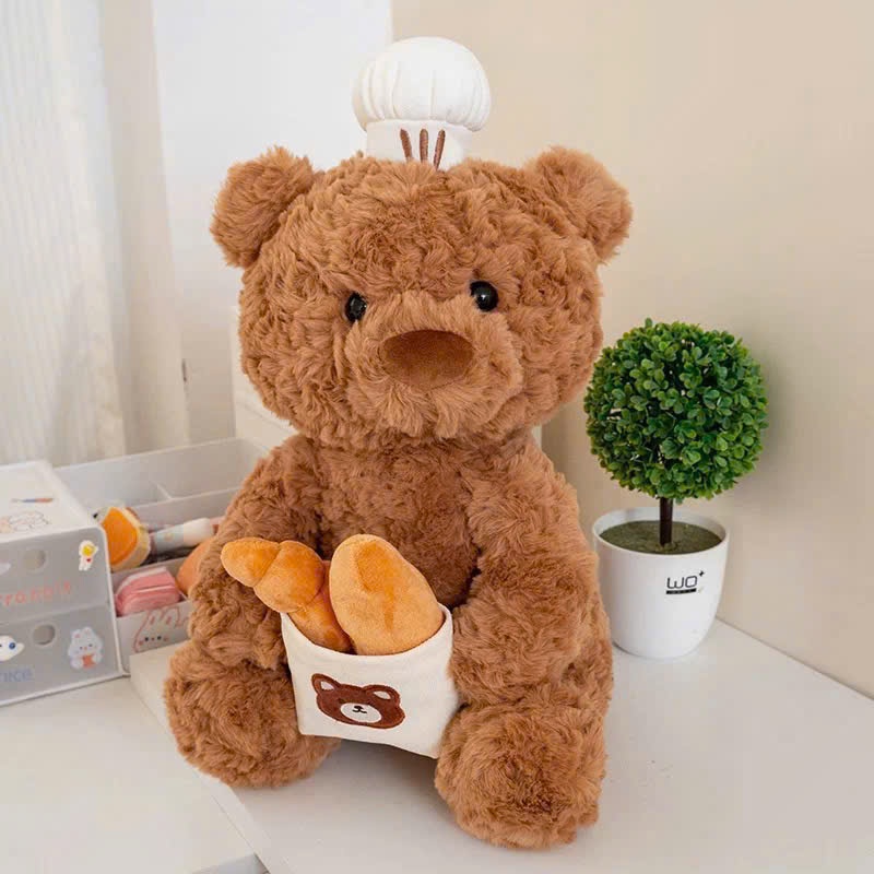 [ VIẾT+GHI THIỆP FREE ] Gấu teddy lông xù ôm bánh mỳ Teddy đầu bếp bánh mỳ đáng yêu làm quà tặng cho bé