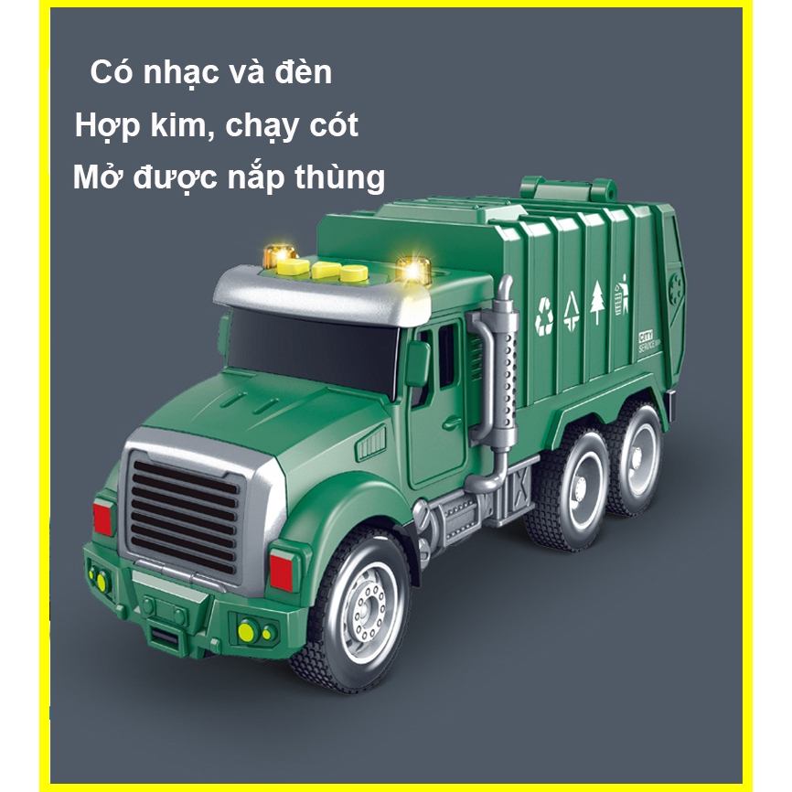 Đồ chơi mô hình xe chở rác mở được nắp thùng bằng hợp kim và nhựa, có ...