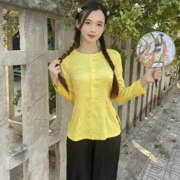 ÁO BÀ BA GẤM CÓ BIGSIZE 3XL Áo bà ba nữ gấm cổ tròn truyền thống(BÁN ÁO RIÊNG, QUẦN RIÊNG)