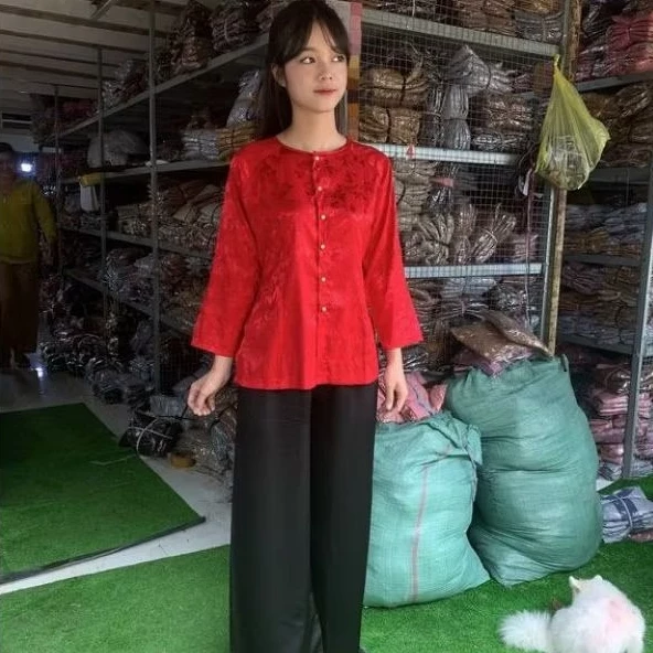 ÁO BÀ BA GẤM CÓ BIGSIZE 3XL Áo bà ba nữ gấm cổ tròn truyền thống(BÁN ÁO RIÊNG, QUẦN RIÊNG)
