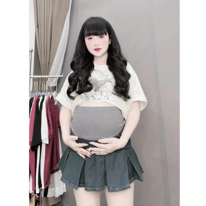 (TRINH MIT)CHÂN VÁY JEAN BẦU - Chân Váy Bò Xếp Li Bầu 076