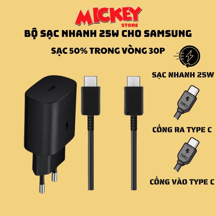 Bộ sạc nhanh 25w cho Samsung chính hãng an toàn tiện lợi - Sạc 50% pin trong vòng 30 phút