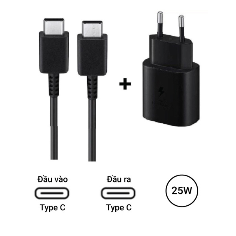 Bộ sạc nhanh 25w cho Samsung chính hãng an toàn tiện lợi - Sạc 50% pin trong vòng 30 phút