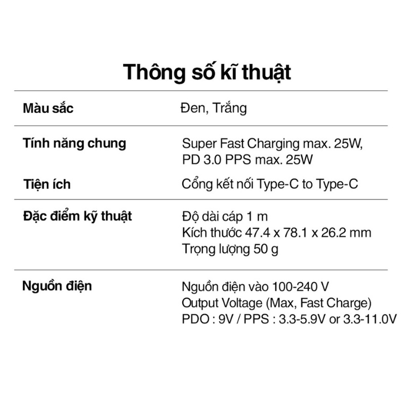 Bộ sạc nhanh 25w cho Samsung chính hãng an toàn tiện lợi - Sạc 50% pin trong vòng 30 phút