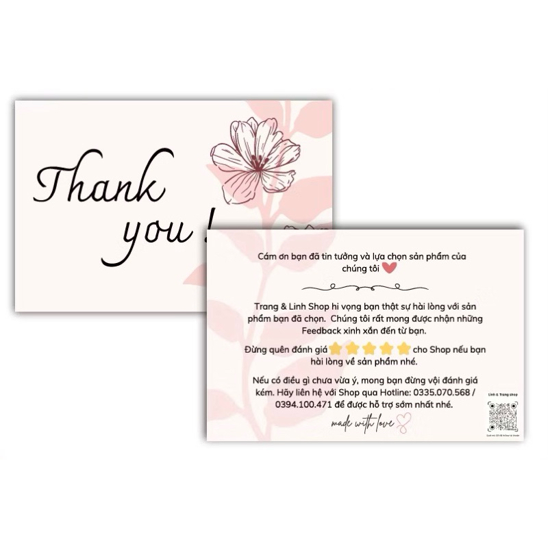 THIỆP CẢM ƠN DỄ THƯƠNG, THANK YOU CARD, CARD CÁM ƠN CHO CÁC SHOP