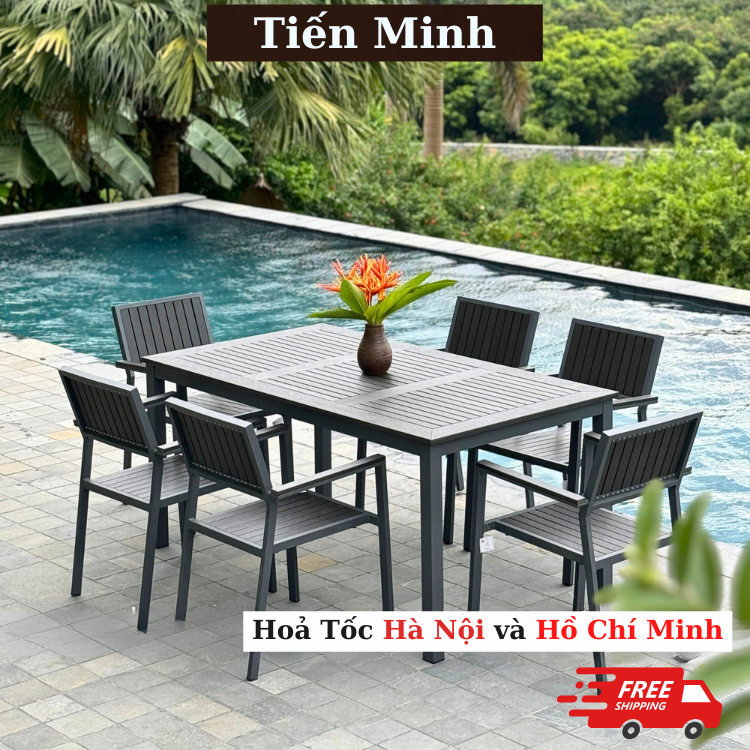 Bàn ghế Dài sơn tĩnh điện hợp kim nhôm và ghế nhập khẩu chống oxy hóa và chống ăn mòn - HP02