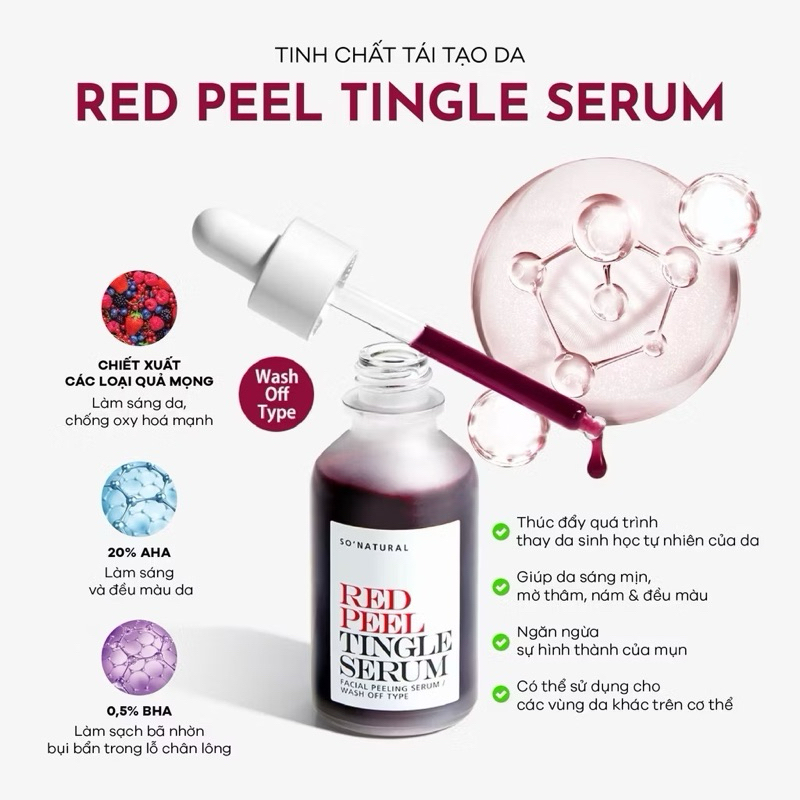 [PHIÊN BẢN MỚI 11ml] Red Peel Tingle Serum Tinh Chất Tái Tạo Da So’ Natural ( 35ml )