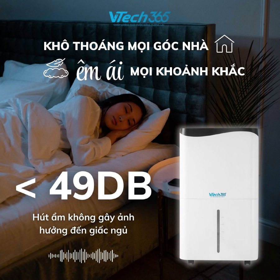 Máy Hút Ẩm Không Khí VTech365 HA500, Ion diệt khuẩn có Wifi, công suất lớn, Sấy Quần Áo phòng 100m2