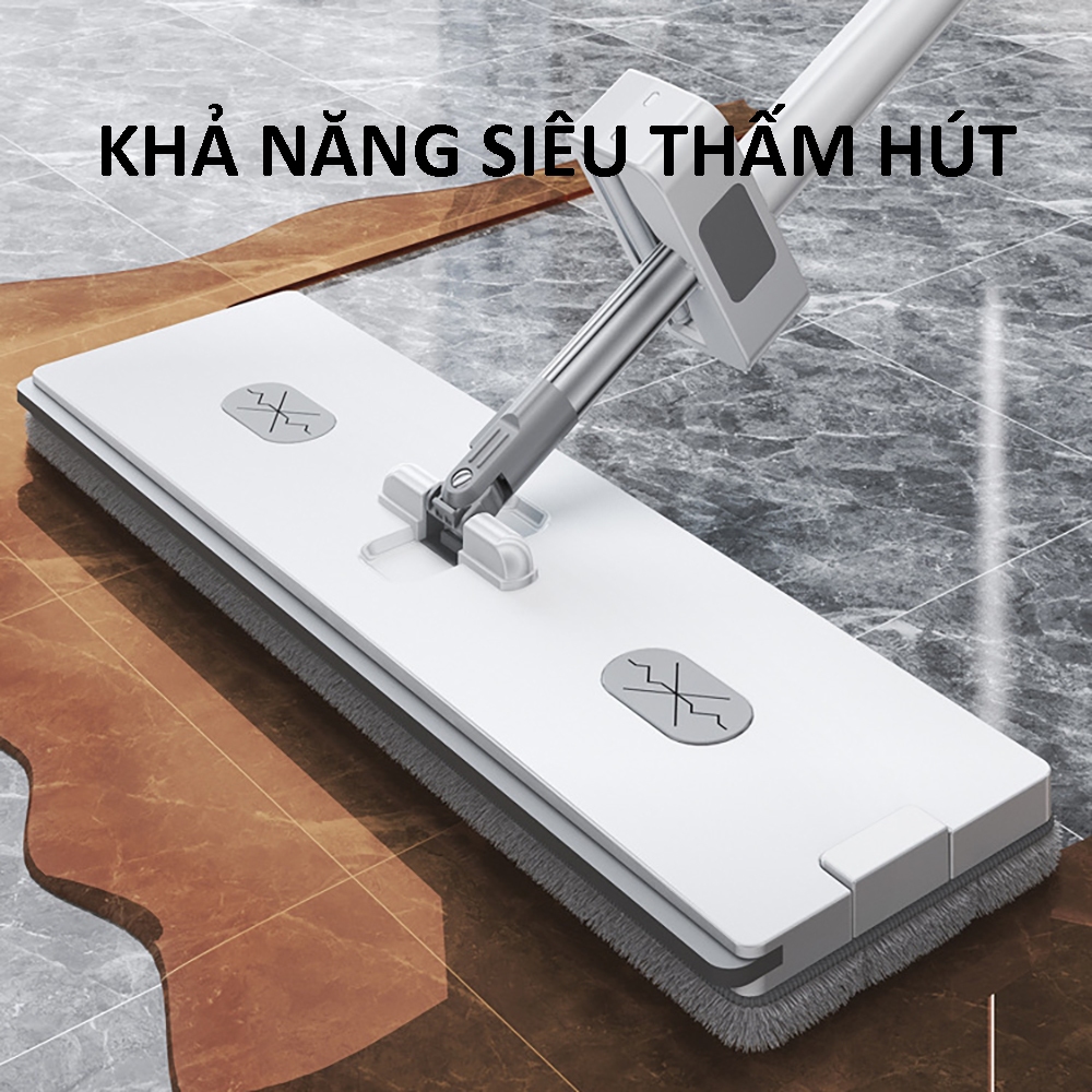 Chổi lau nhà xoay 360 độ, chổi lau nhà đa năng tay cầm thép không gỉ, nhựa ABS, tặng kèm 2 bông lau
