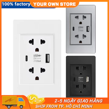🔥FREESHIP🔥ổ cắm usb ổ điện 3 chấu ổ cắm chia điện ổ cắm âm tường，5V 2.1A,118*72mm tấm nhựa，ổ chia điện