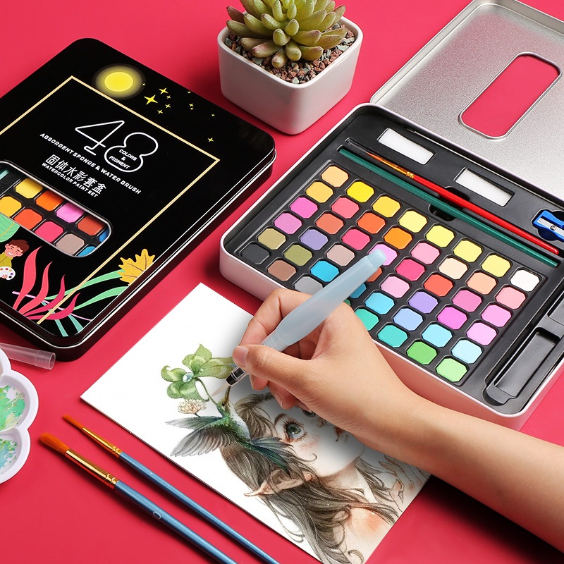 [ 11.6 Cào là có quà]Màu Nước Solid Water Color 12–48 Màu Cao Cấp – Tặng 2 Bút Nước + Palette – Màu