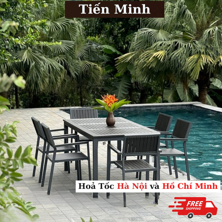 Bàn ghế Dài sơn tĩnh điện hợp kim nhôm và ghế nhập khẩu chống oxy hóa và chống ăn mòn - HP02