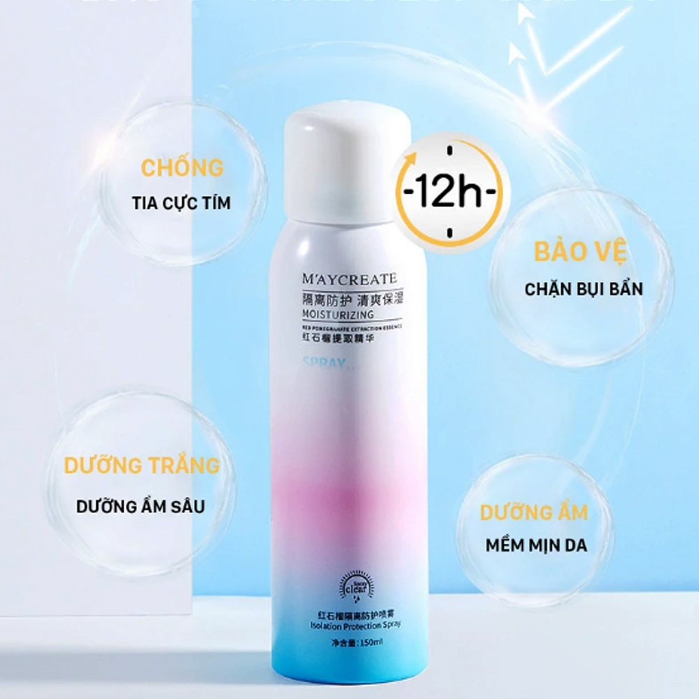 Xịt Chống Nắng Maycreate Nâng Tông 150ml Giúp Dưỡng Trắng, Dưỡng Ẩm Và Hỗ Trợ Che Khuyết Điểm Makeup
