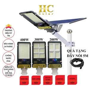 Đèn năng lượng mặt trời bàn chải cao cấp HC SOLAR 400W, 300W & 200W vỏ nhôm, báo pin ngoài