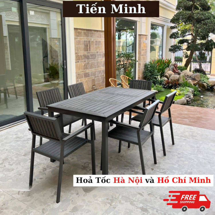 Bàn ghế Dài sơn tĩnh điện hợp kim nhôm và ghế nhập khẩu chống oxy hóa và chống ăn mòn - HP02