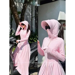 Áo Khoác Chống Nắng Toàn Thân Nữ 2 Lớp Dáng Váy Vải Thun Lạnh Mềm Mịn Mát Chống Tia UV-Huyền Boutiques