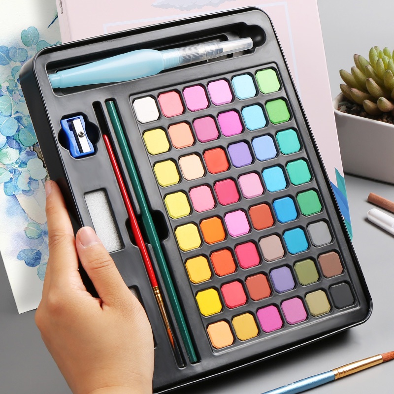 [Tết Cào là có quà]Màu Nước Solid Water Color 12/18/24/36/48 Màu Cao Cấp,Đi kèm 1 Bút Nước, 2 Mút