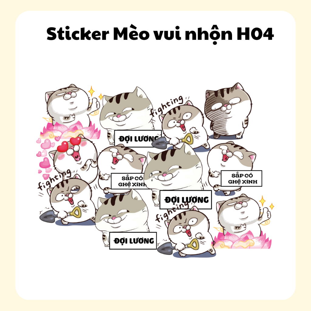 Sticker hoạt hình mèo béo H04 vui nhộn hài hước dán trang trí mũ bảo ...