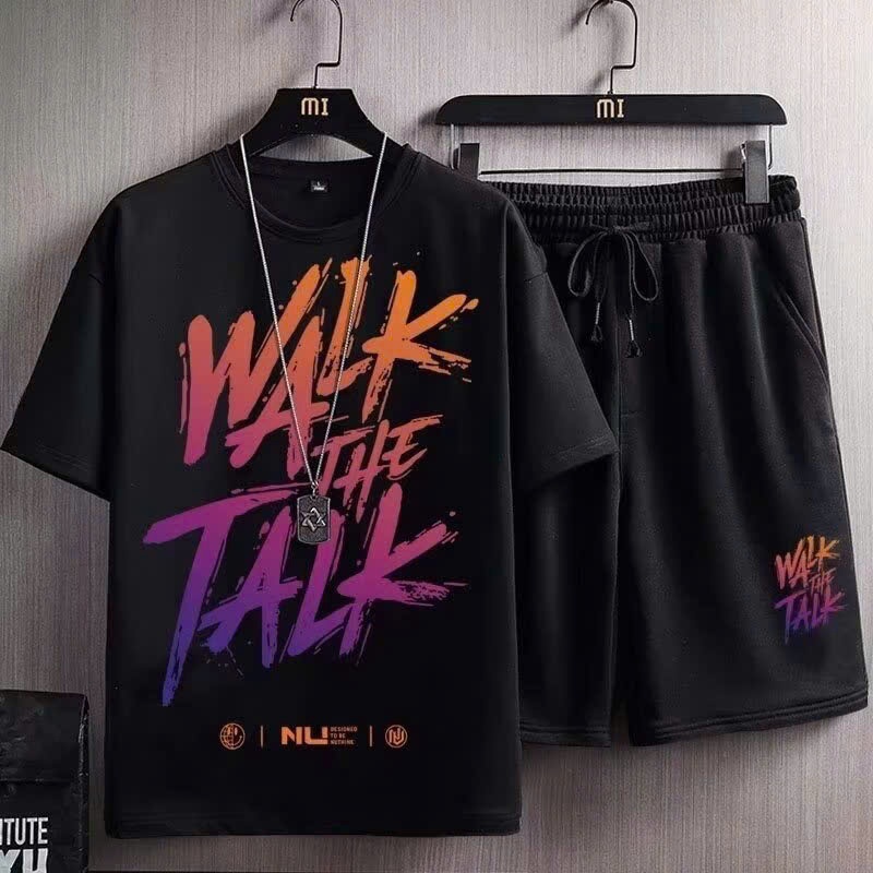 ĐỒ BỘ NAM thể thao WALK THE TALK hè mặc nhà, chất thun mè co giãn tập gym mặc nhà thoải mái - UNISEX SSL