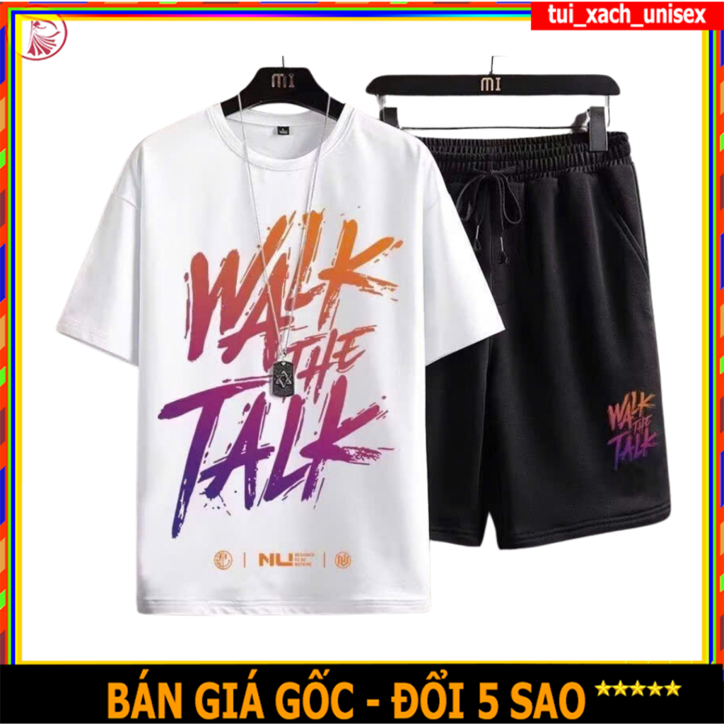 ĐỒ BỘ NAM thể thao WALK THE TALK hè mặc nhà, chất thun mè co giãn tập gym mặc nhà thoải mái - UNISEX SSL