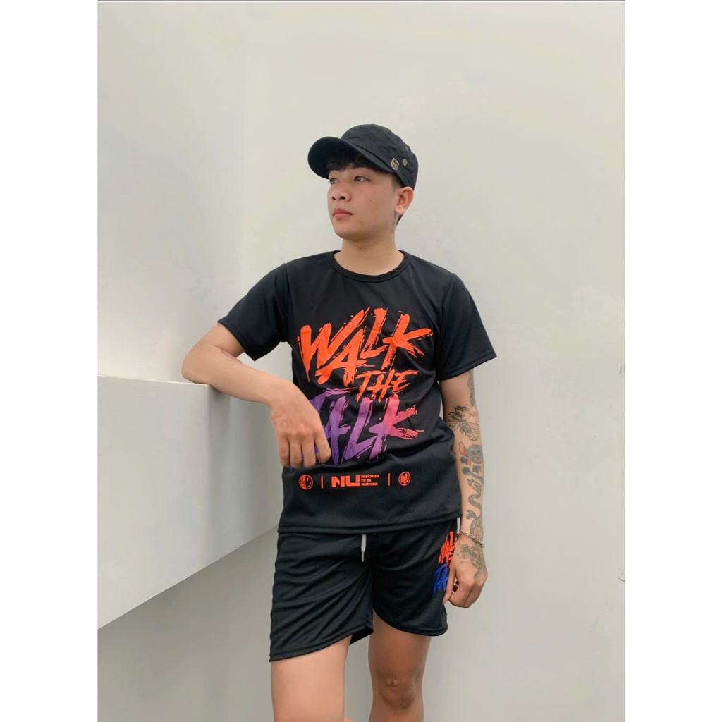 ĐỒ BỘ NAM thể thao WALK THE TALK hè mặc nhà, chất thun mè co giãn tập gym mặc nhà thoải mái - UNISEX SSL