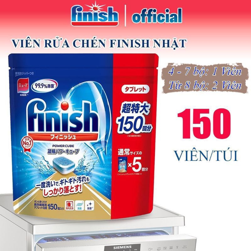Viên Rửa Chén Bát Finish Nhật Túi 150 Viên Nhập Khẩu Chính Hãng Siêu Tiết Kiệm