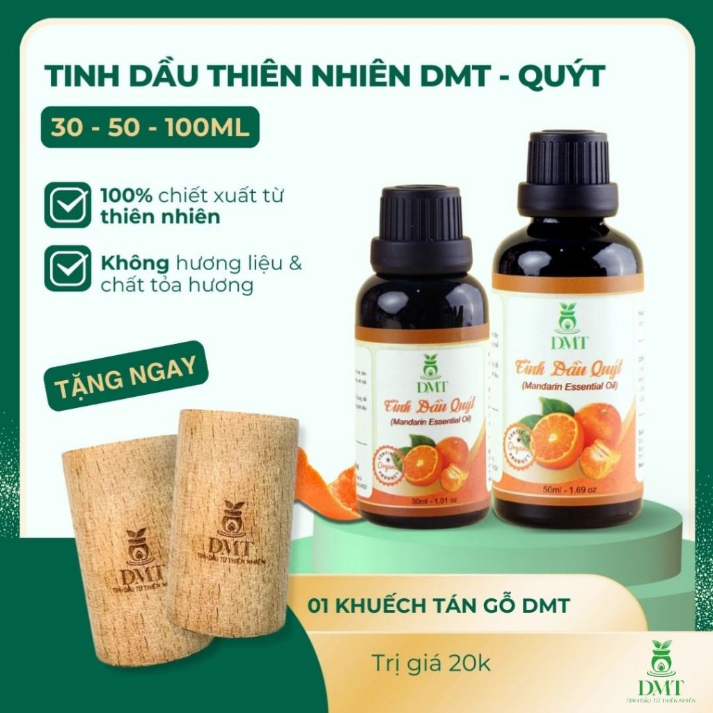 Tinh dầu Quýt nguyên chất DMT - tinh dầu vỏ quýt giảm lo âu, chống say tàu xe - 30ml/50ml/100ml