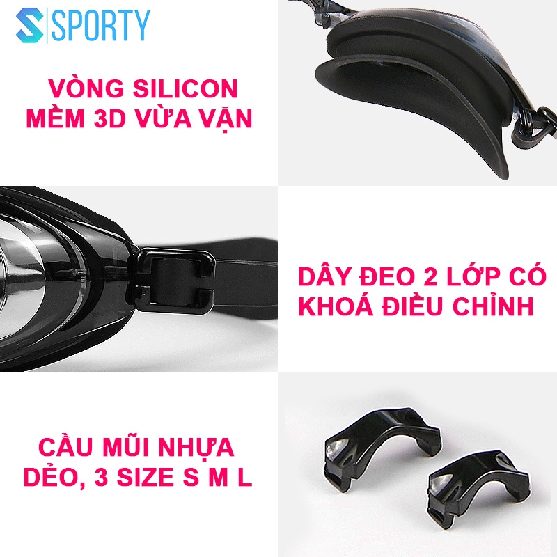 Kính bơi cận thị 1.5 đến 8.0 độ SPORTY 613 cho người lớn và trẻ em từ 6 tuổi chống tia UV