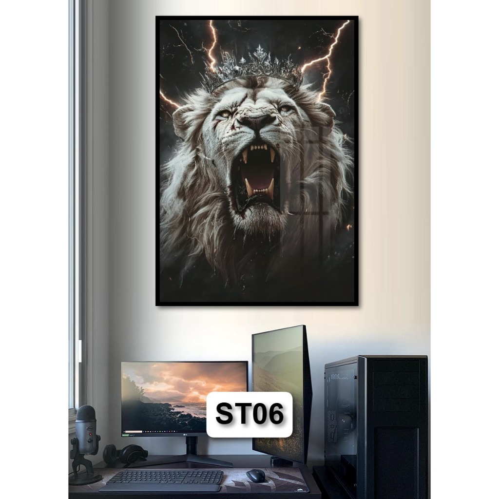 Tranh Sư Tử - Tranh Gỗ Tráng Gương Có Khung Treo Tường Decor Nhà Trang Trí Phòng Khách Không Gian Làm Việc