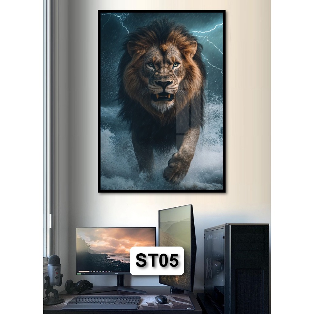 Tranh Sư Tử - Tranh Gỗ Tráng Gương Có Khung Treo Tường Decor Nhà Trang Trí Phòng Khách Không Gian Làm Việc