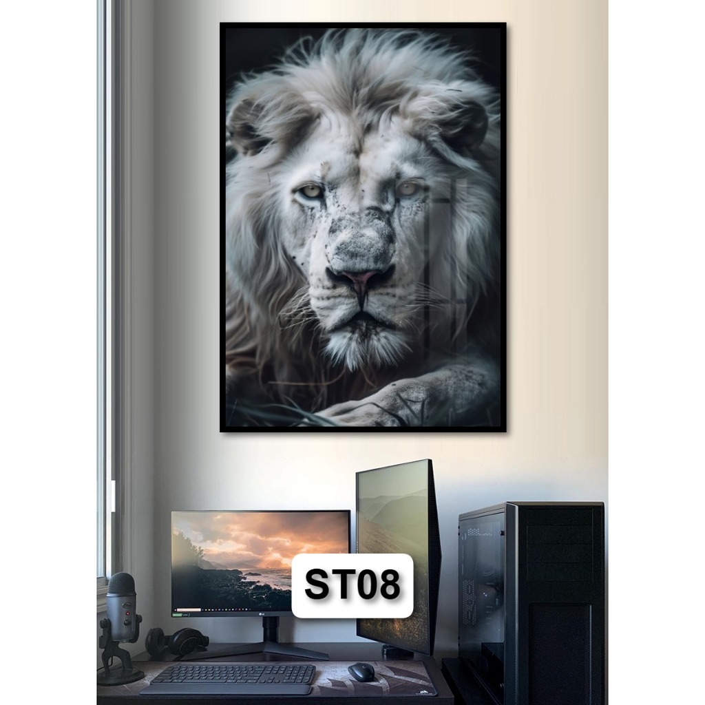 Tranh Sư Tử - Tranh Gỗ Tráng Gương Có Khung Treo Tường Decor Nhà Trang Trí Phòng Khách Không Gian Làm Việc
