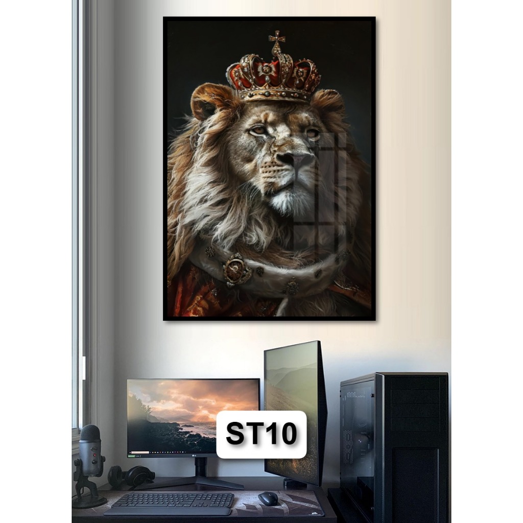 Tranh Sư Tử - Tranh Gỗ Tráng Gương Có Khung Treo Tường Decor Nhà Trang Trí Phòng Khách Không Gian Làm Việc