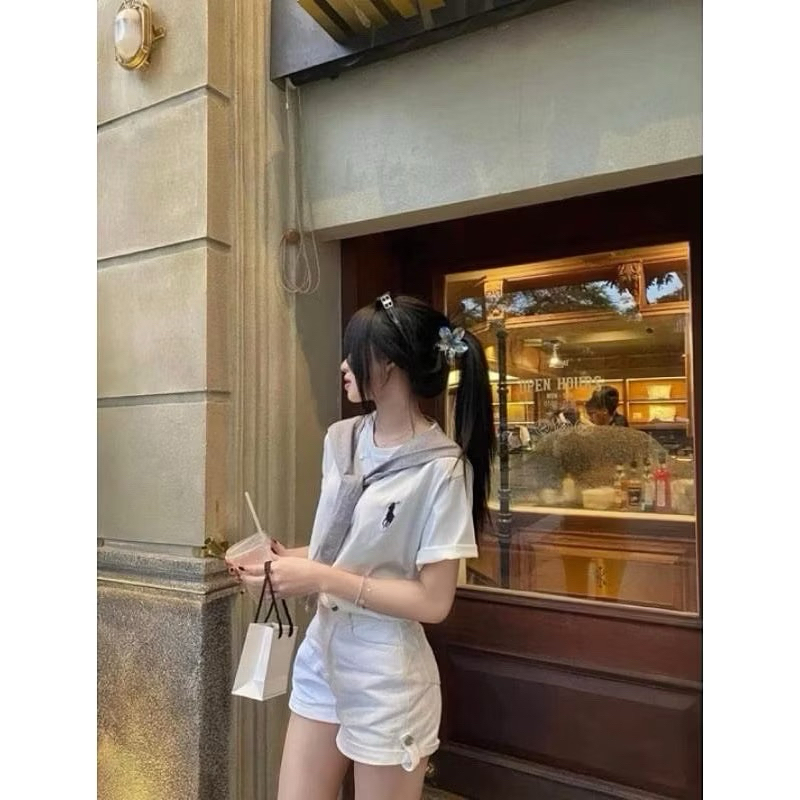 [TẶNG KHĂN] Áo phông thêu ngựa kèm khăn thuỷ thủ (60cm) 1785