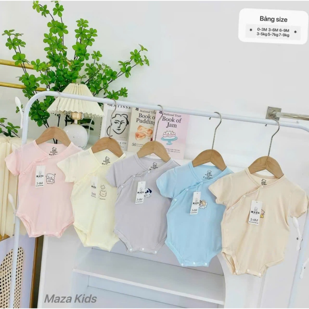 [Mềm-Mịn-Mát] Bộ liền thân bodychip cộc Maza màu trơn khuy bấm sườn cho bé 0-9 tháng MZ03 - 3sbaby